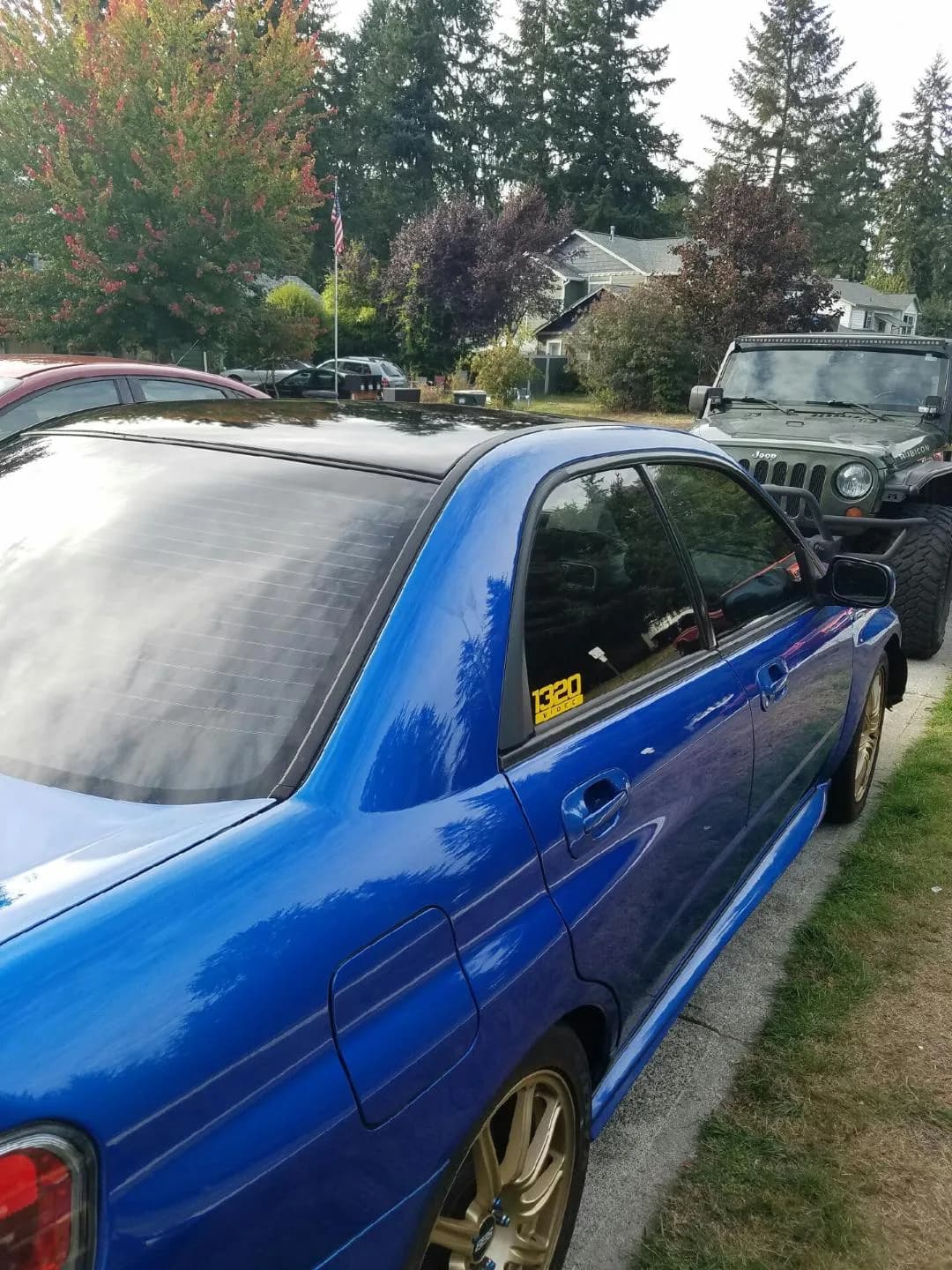 Sedan wrapped in a bright blue color-change vinyl by Oly Wraps in Olympia, WA